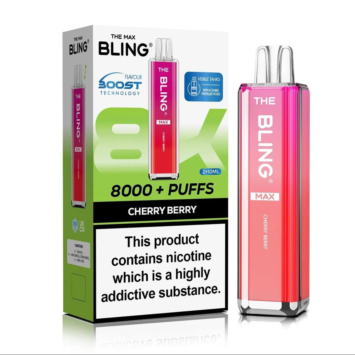 Crystal Bling Max 8000 Prefilled Pod Kit Box of 5 Cherry Berry