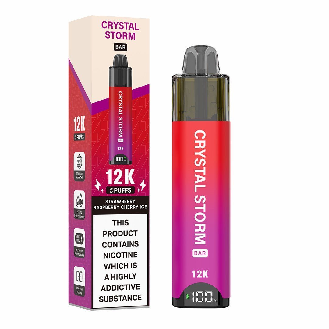 Crystal Storm Bar 12k Vape Kit Box of 5 Strawberry Raspberry Cherry Ice