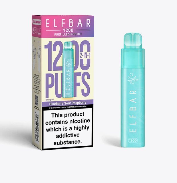 Elfbar 1200 Puffs 2 in 1 Prefilled Pod Kit Pack of 5 Blue Sour Raspberry