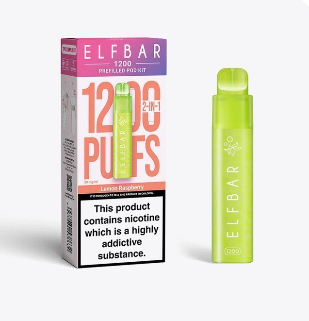 Elfbar 1200 Puffs 2 in 1 Prefilled Pod Kit Pack of 5 Lemon Raspberry