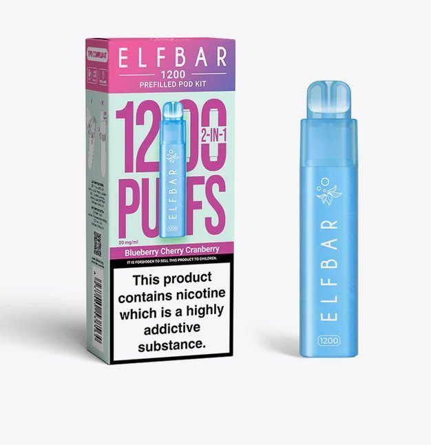 Elfbar 1200 Puffs 2 in 1 Prefilled Pod Kit Pack of 5 Blueberry Cherry Cranberry