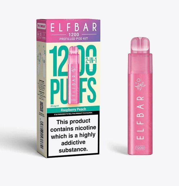 Elfbar 1200 Puffs 2 in 1 Prefilled Pod Kit Pack of 5 Raspberry Peach