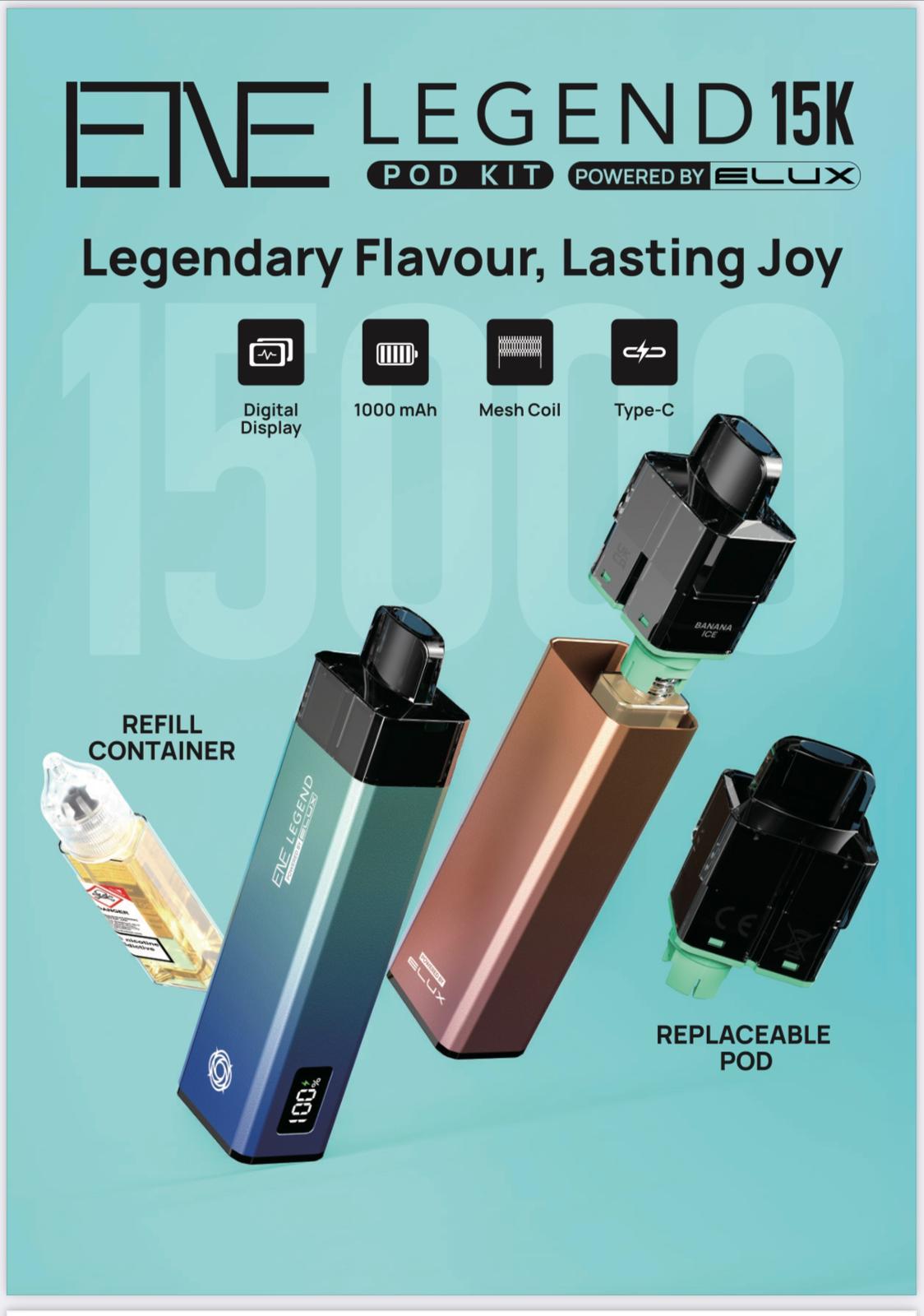Elux ENE Legend 15k Vape Pod Kit Box of 5 Blueberry Raspberry