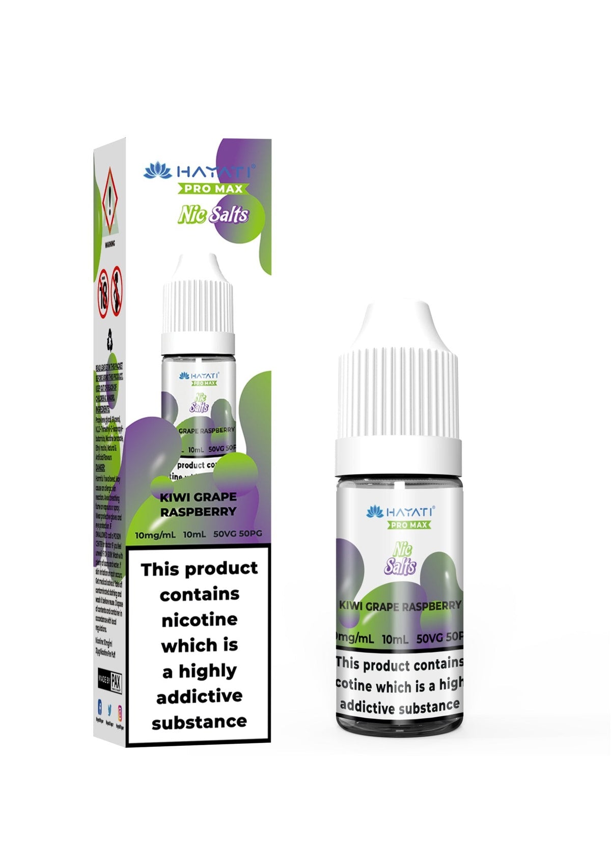 Hayati Crystal Pro Max Nic Salts 10ml E - Liquid - Box of 10 Kiwi Grape Raspberry