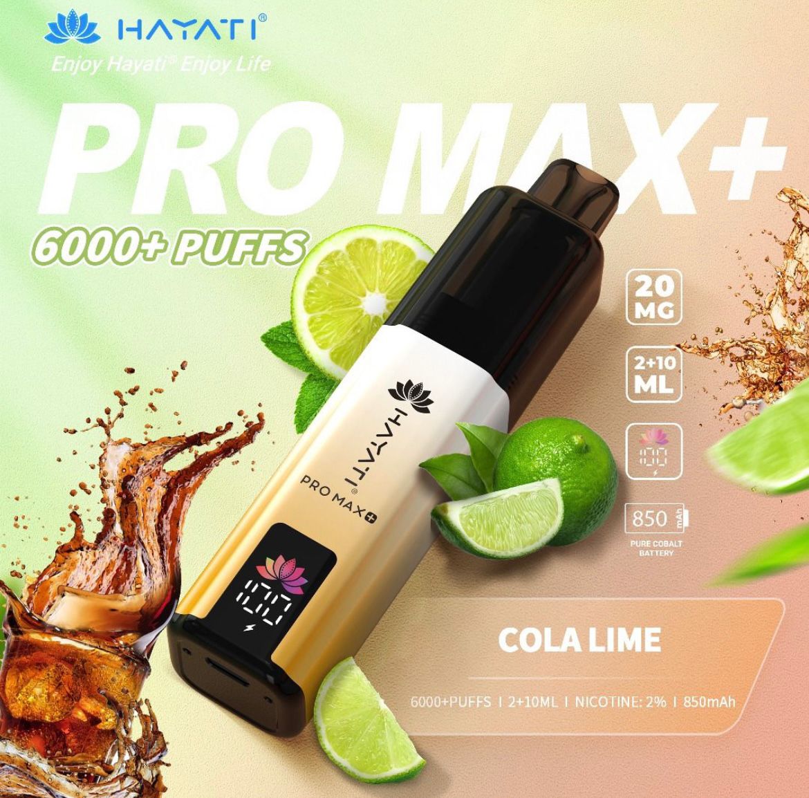 Hayati Pro Max+ 6000 Puffs Prefilled Pod Vape Kit Box of 5 Cola Lime *New*
