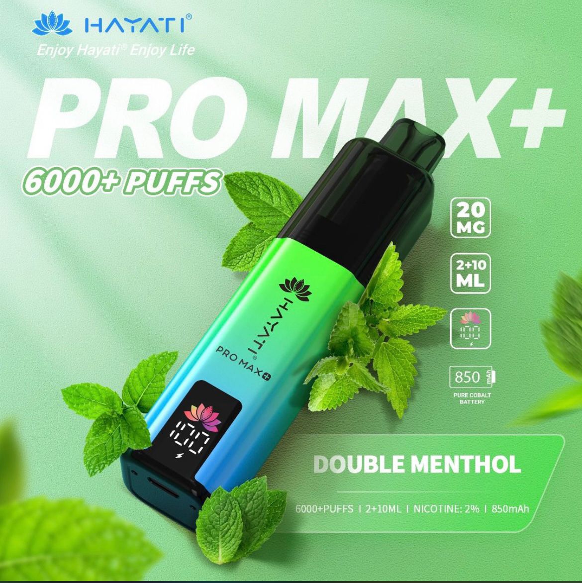 Hayati Pro Max+ 6000 Puffs Prefilled Pod Vape Kit Box of 5 Double Menthol *New*