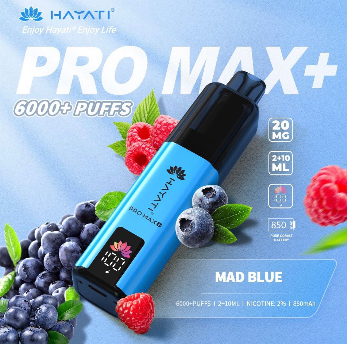 Hayati Pro Max+ 6000 Puffs Prefilled Pod Vape Kit Box of 5 Mad Blue *New*