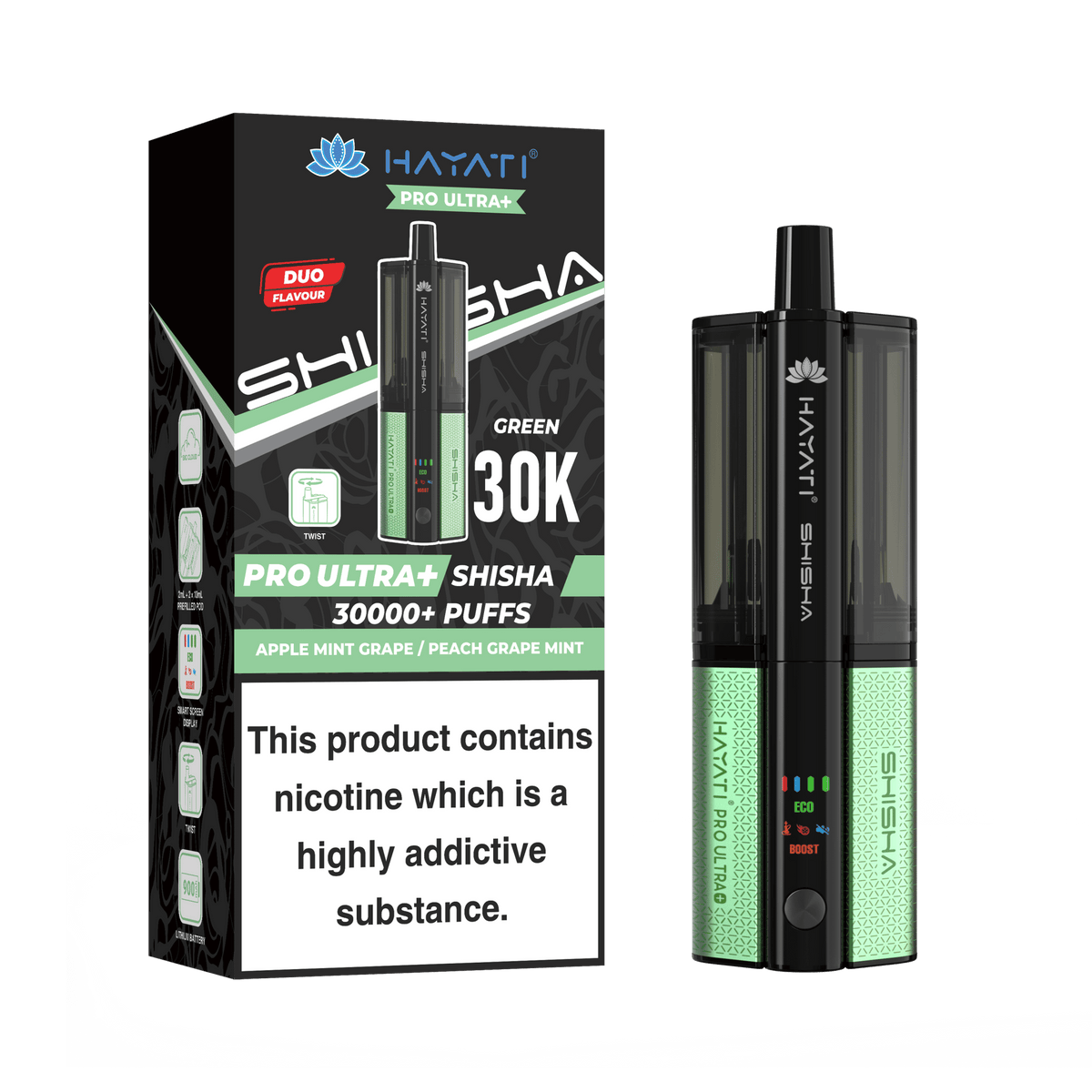 Hayati Pro Ultra Plus Shisha 30k Vape Kit Box of 5 Double Apple/Double Apple