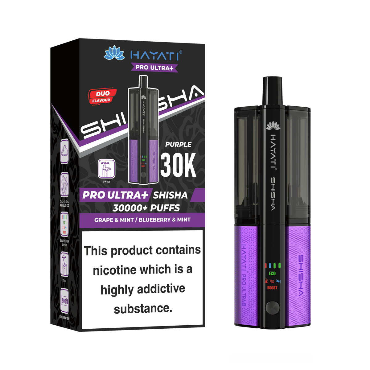 Hayati Pro Ultra Plus Shisha 30k Vape Kit Box of 5 Double Apple/Double Apple