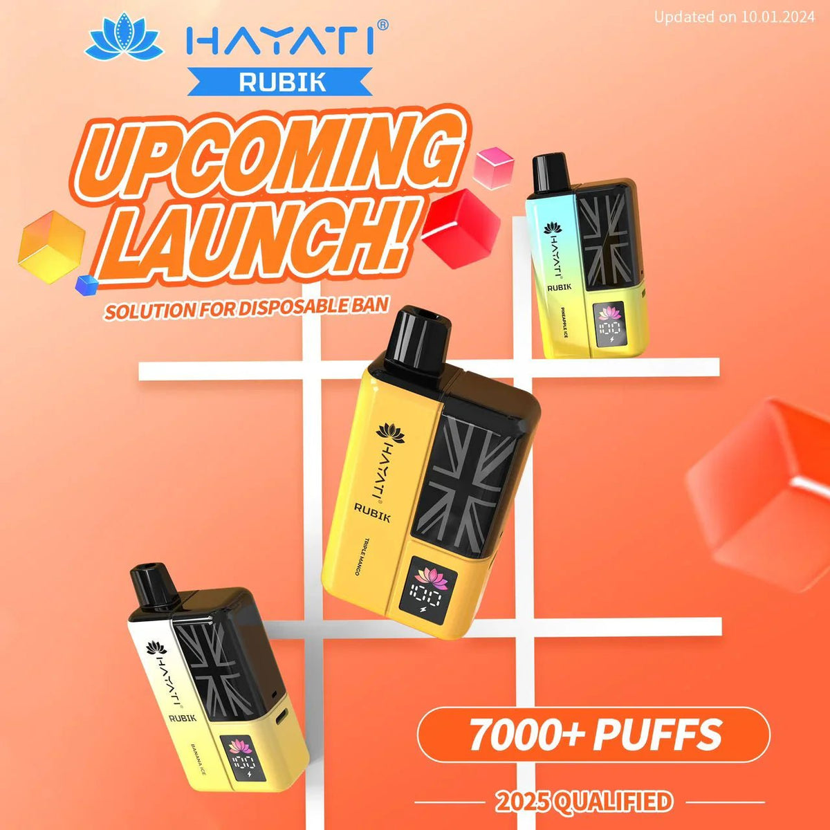 Hayati Rubik 7000 Puffs Prefilled Vape Kit Pack of 5 Banana Ice