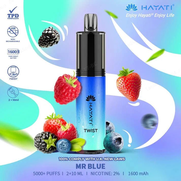 Hayati Twist 5000 Puffs Disposable Vape Box of 5 Mr Blue