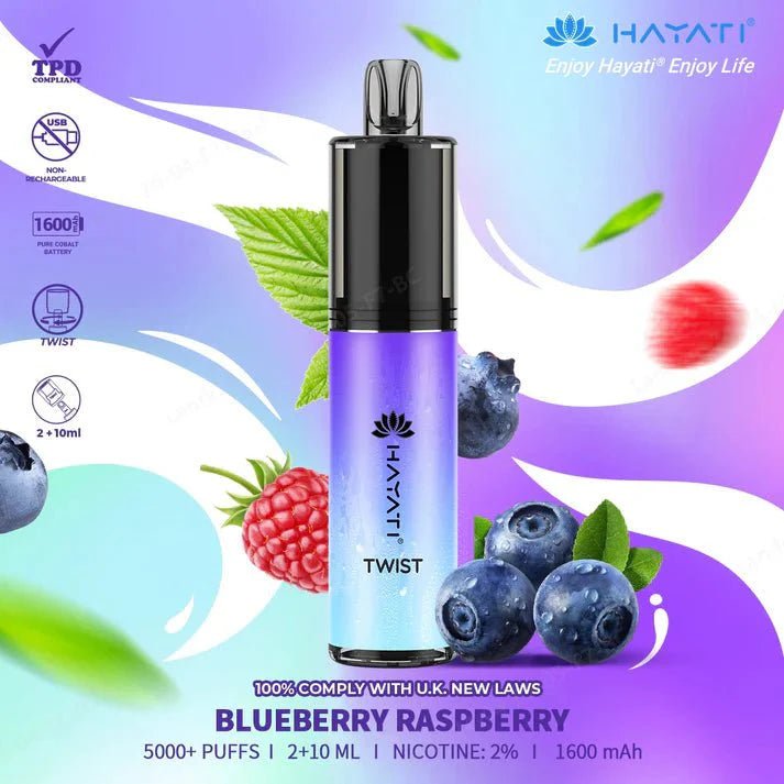 Hayati Twist 5000 Puffs Disposable Vape Box of 5 Blueberry Raspberry