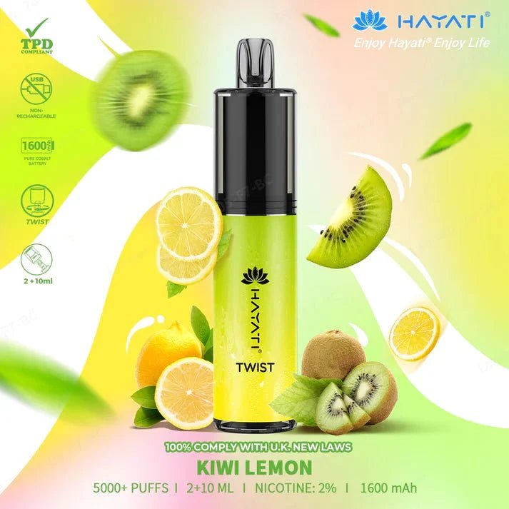 Hayati Twist 5000 Puffs Disposable Vape Box of 5 Kiwi Lemon
