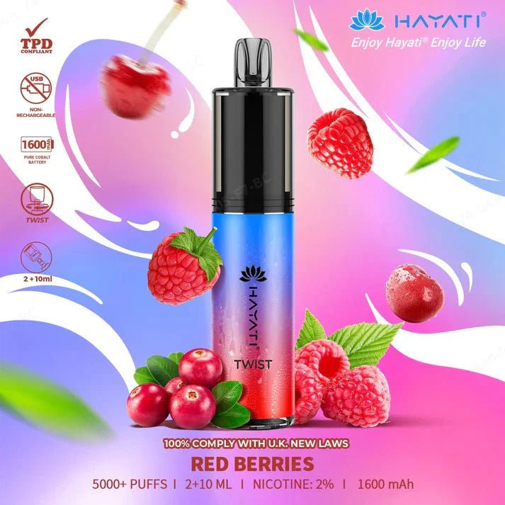 Hayati Twist 5000 Puffs Disposable Vape Box of 5 Red Berries