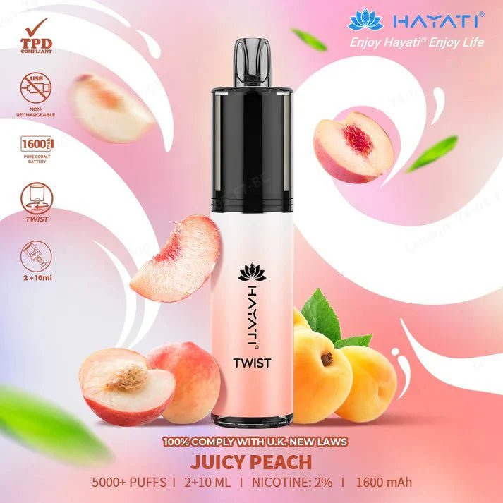 Hayati Twist 5000 Puffs Disposable Vape Box of 5 Juicy Peach