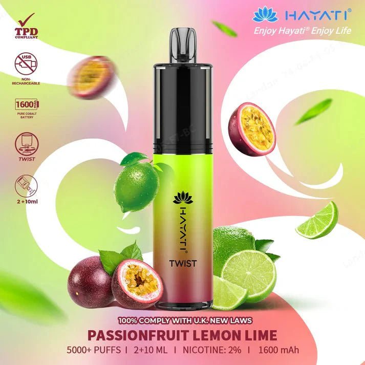 Hayati Twist 5000 Puffs Disposable Vape Box of 5 Passion Fruit Lemon Lime