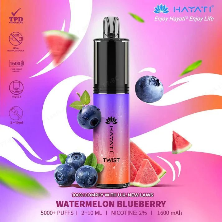 Hayati Twist 5000 Puffs Disposable Vape Box of 5 Watermelon Blueberry