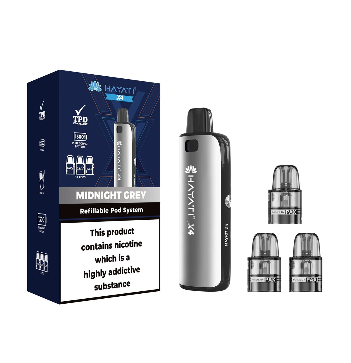 Hayati X4 Refillable Pod System Kit Midnight Gray