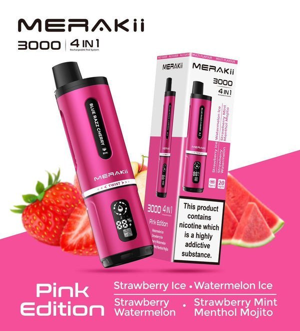 Merakii 3000 Prefilled Pod Vape 4 in 1 Edition - Box of 5 Menthol Edition (4 in 1)