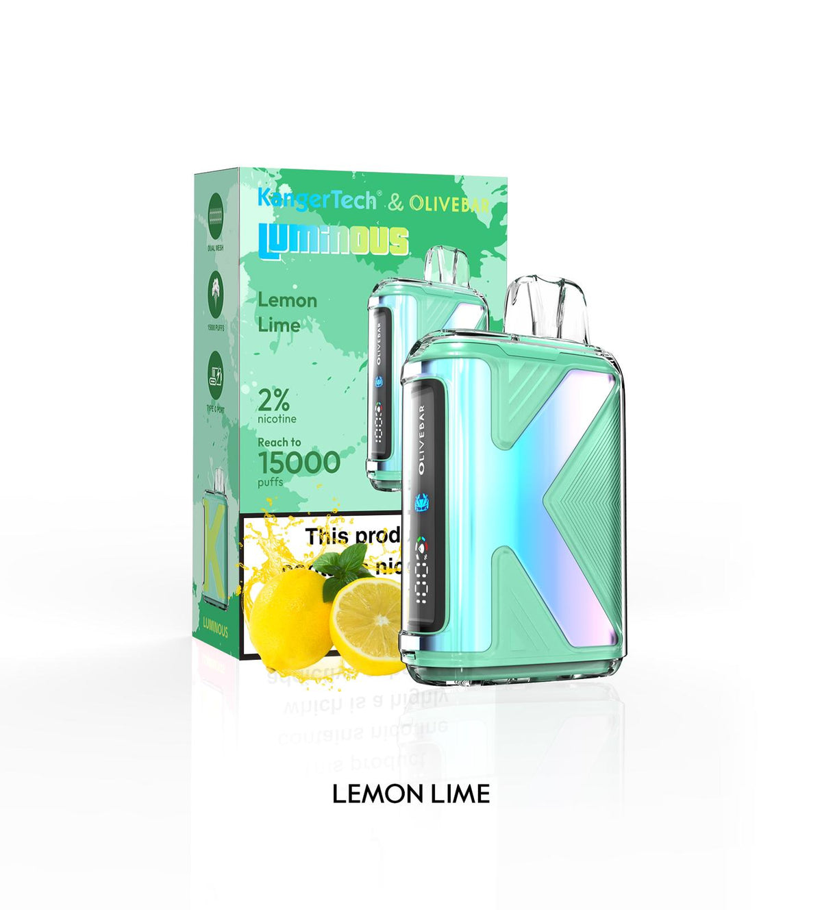 Olive Bar Luminous 15000 Prefilled Vape kit Box of 10 Lemon Lime