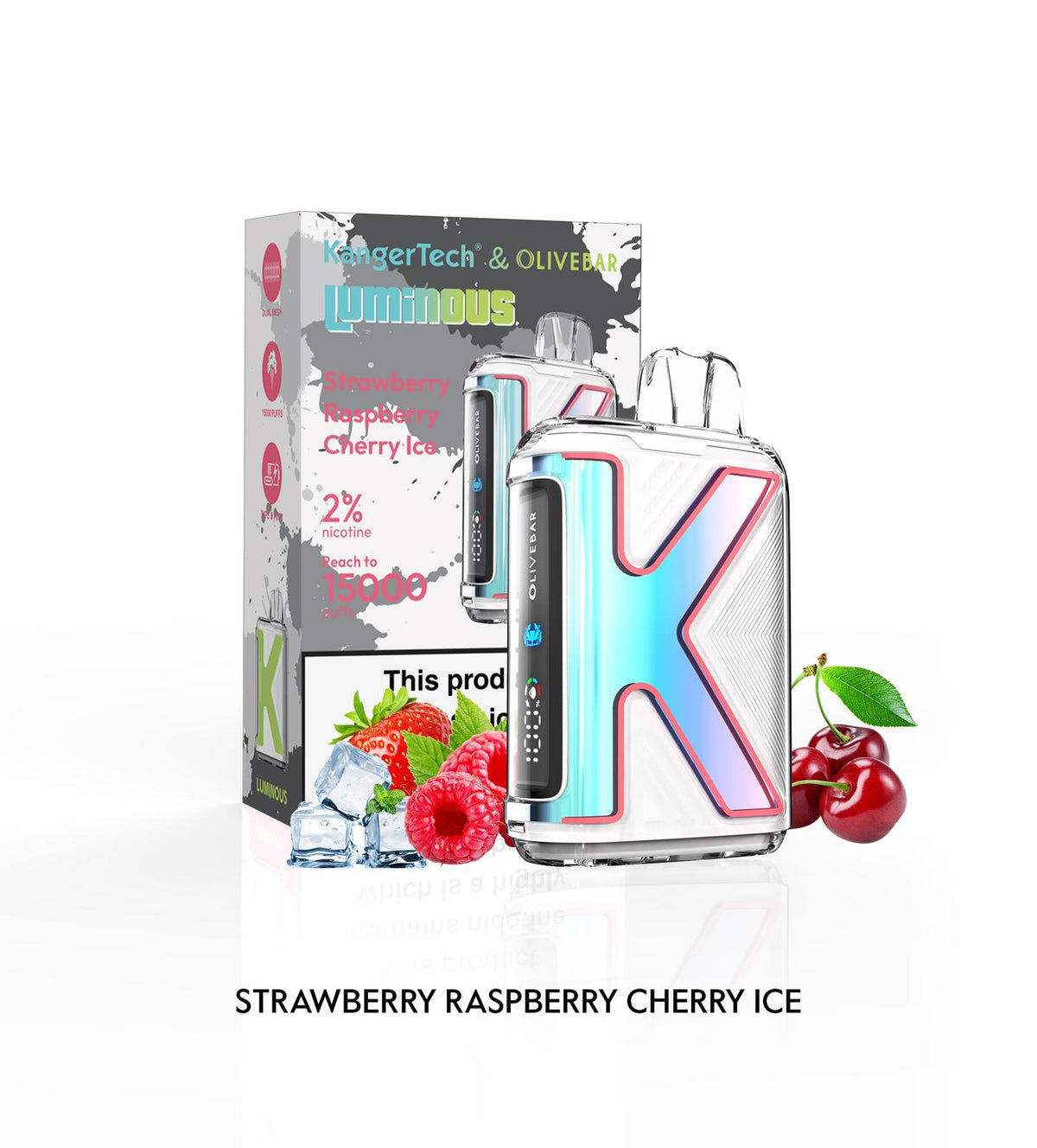 Olive Bar Luminous 15000 Prefilled Vape kit Box of 10 Strawberry Raspberry Cherry Ice