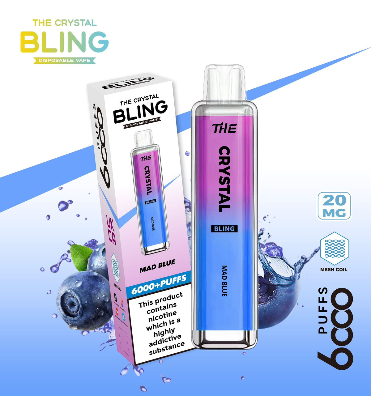 The Crystal Bling 6000 Prefilled Pod Vape - Box of 10 Mad Blue ( £19.99 )