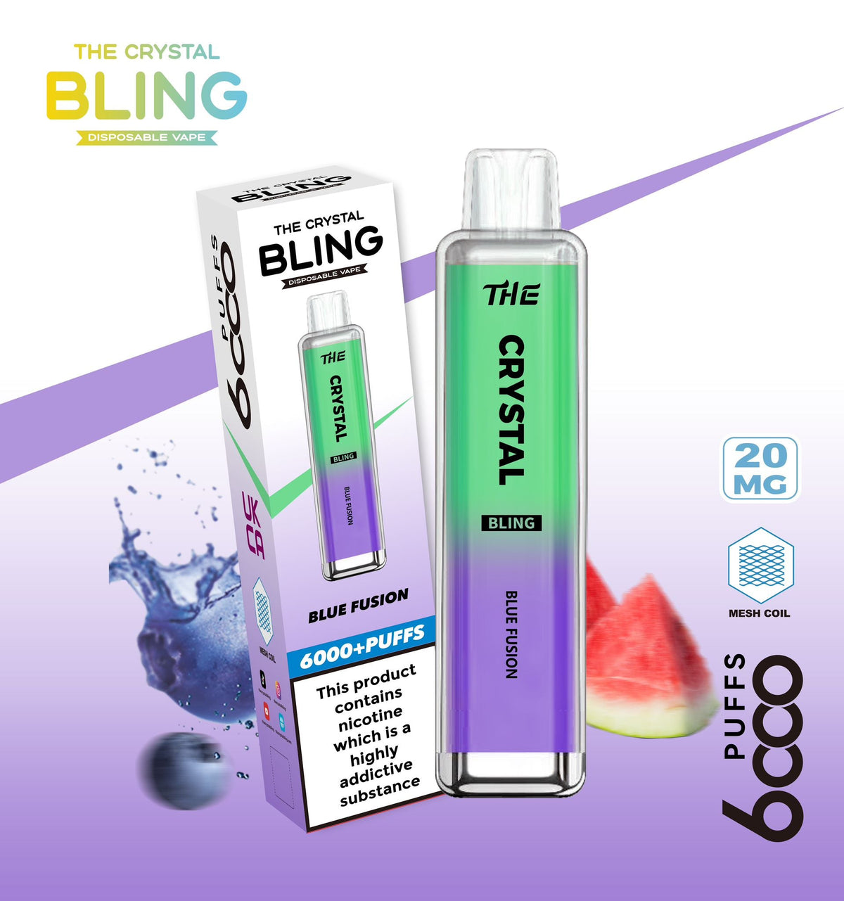 The Crystal Bling 6000 Prefilled Pod Vape - Box of 10 Blue Fusion ( £14.99 )