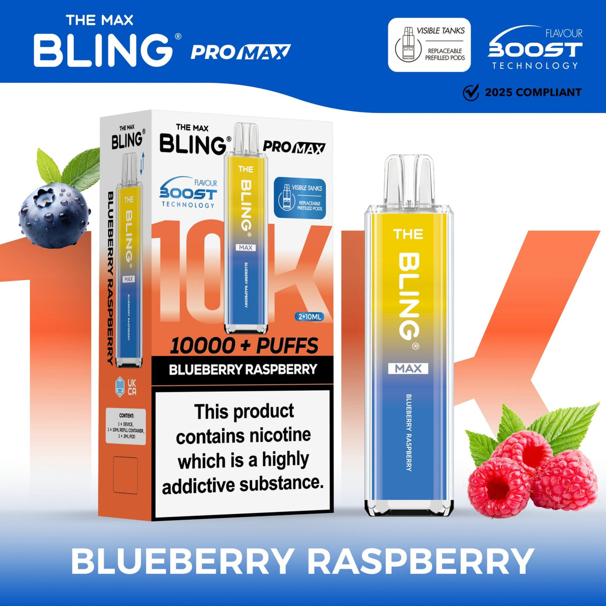 The Crystal Bling Max 10000 Prefilled Vape Pod Kit Box of 5 Blueberry Raspberry