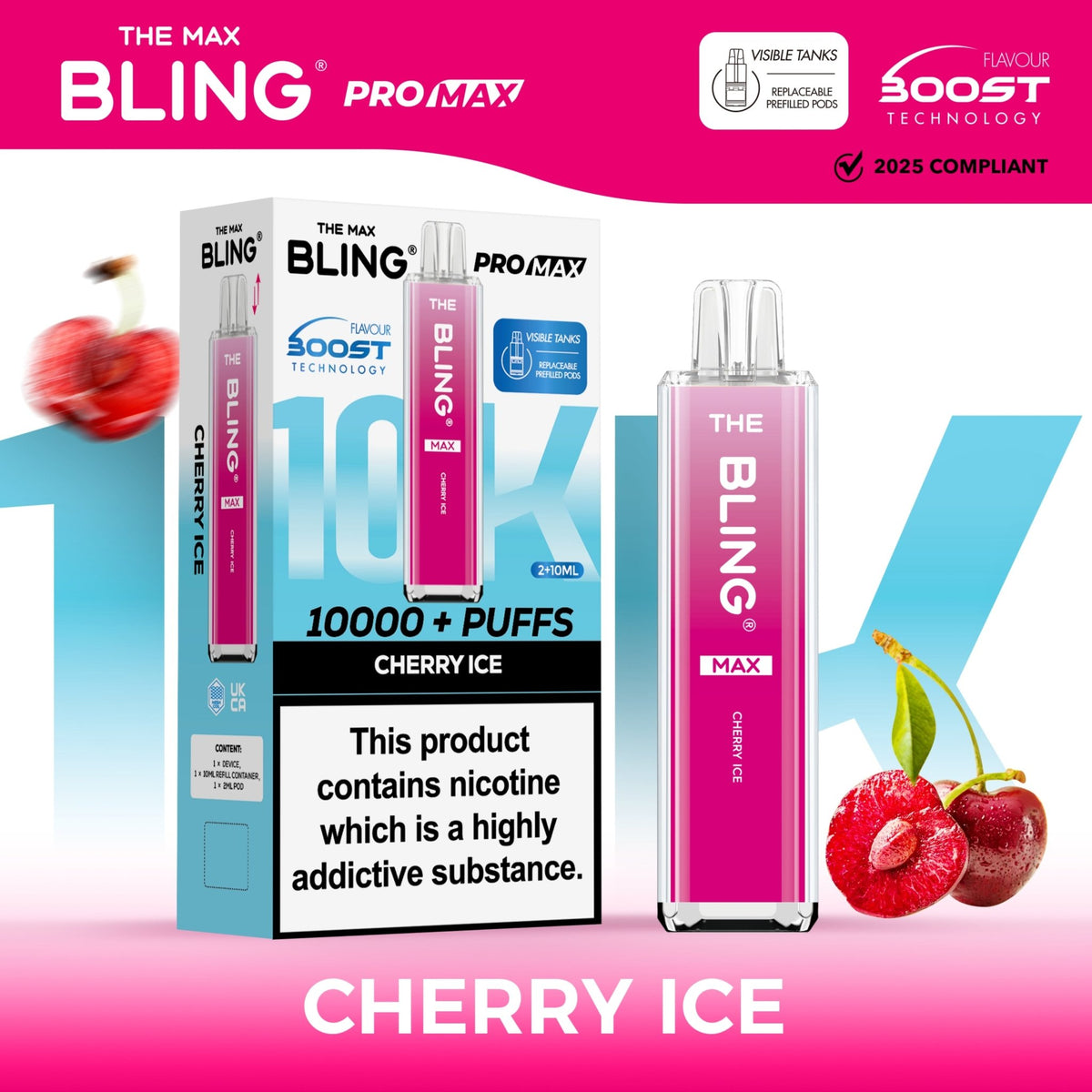 The Crystal Bling Max 10000 Prefilled Vape Pod Kit Box of 5 Cherry Ice