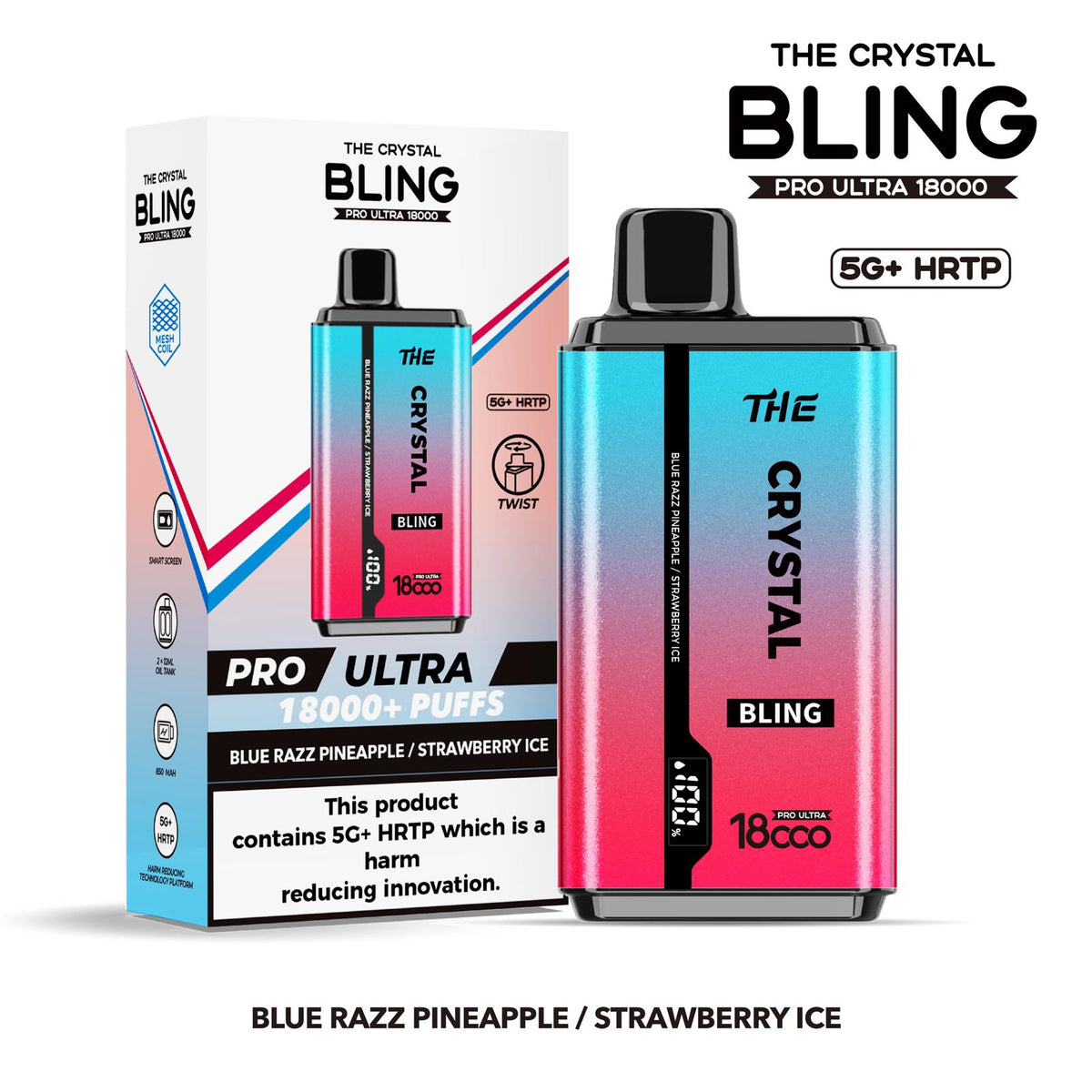 The Crystal Bling Pro Ultra 18000 Puffs Disposable Vape Box of 5 Strawberry Cranberry Cherry / Cherry Ice