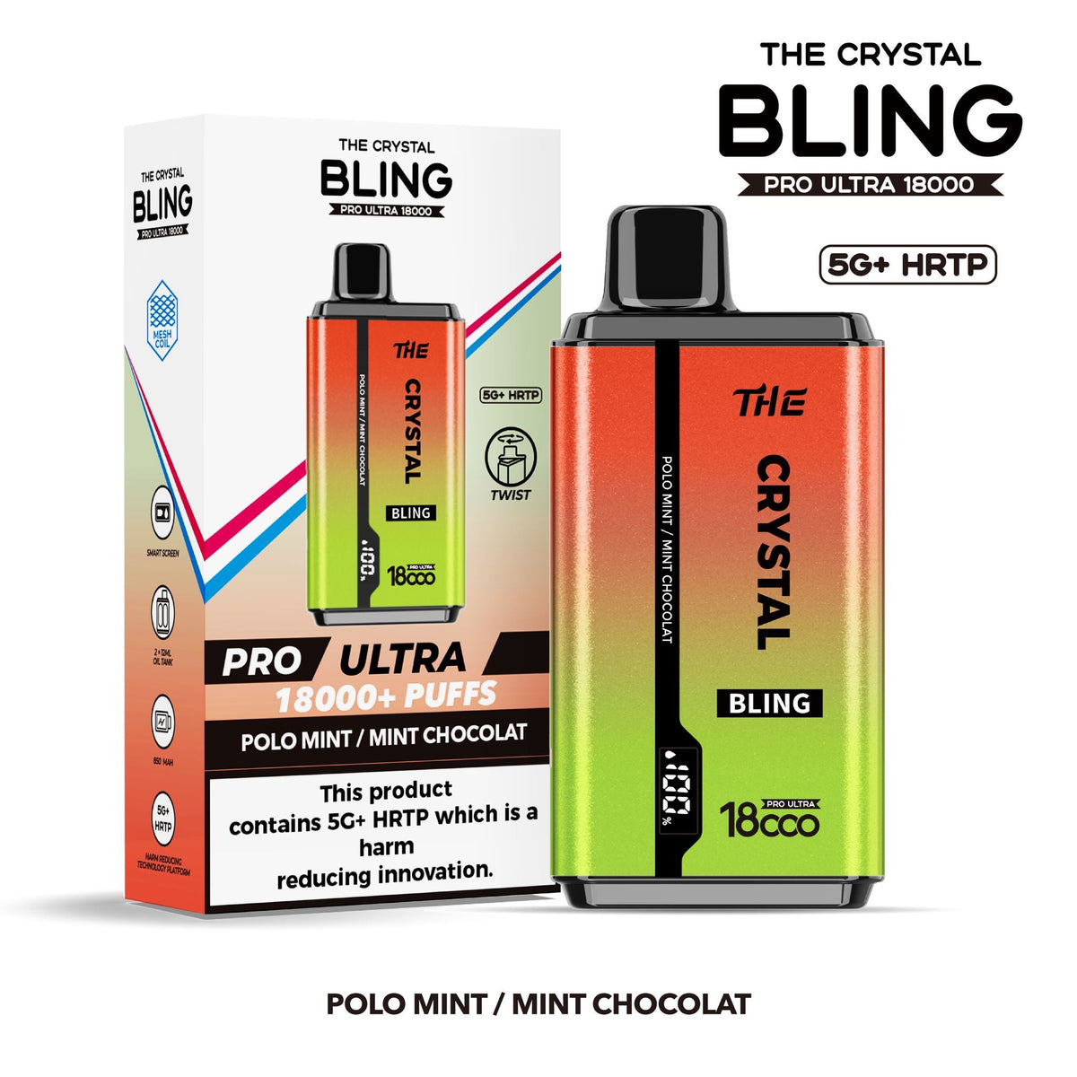 The Crystal Bling Pro Ultra 18000 Puffs Disposable Vape Box of 5 Polo Mint / After Eight