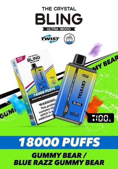 The Crystal Bling Pro Ultra Twist 18k Prefilled Pod Vape Box of 10 Gummy Bear / Blue Razz Gummy Bear