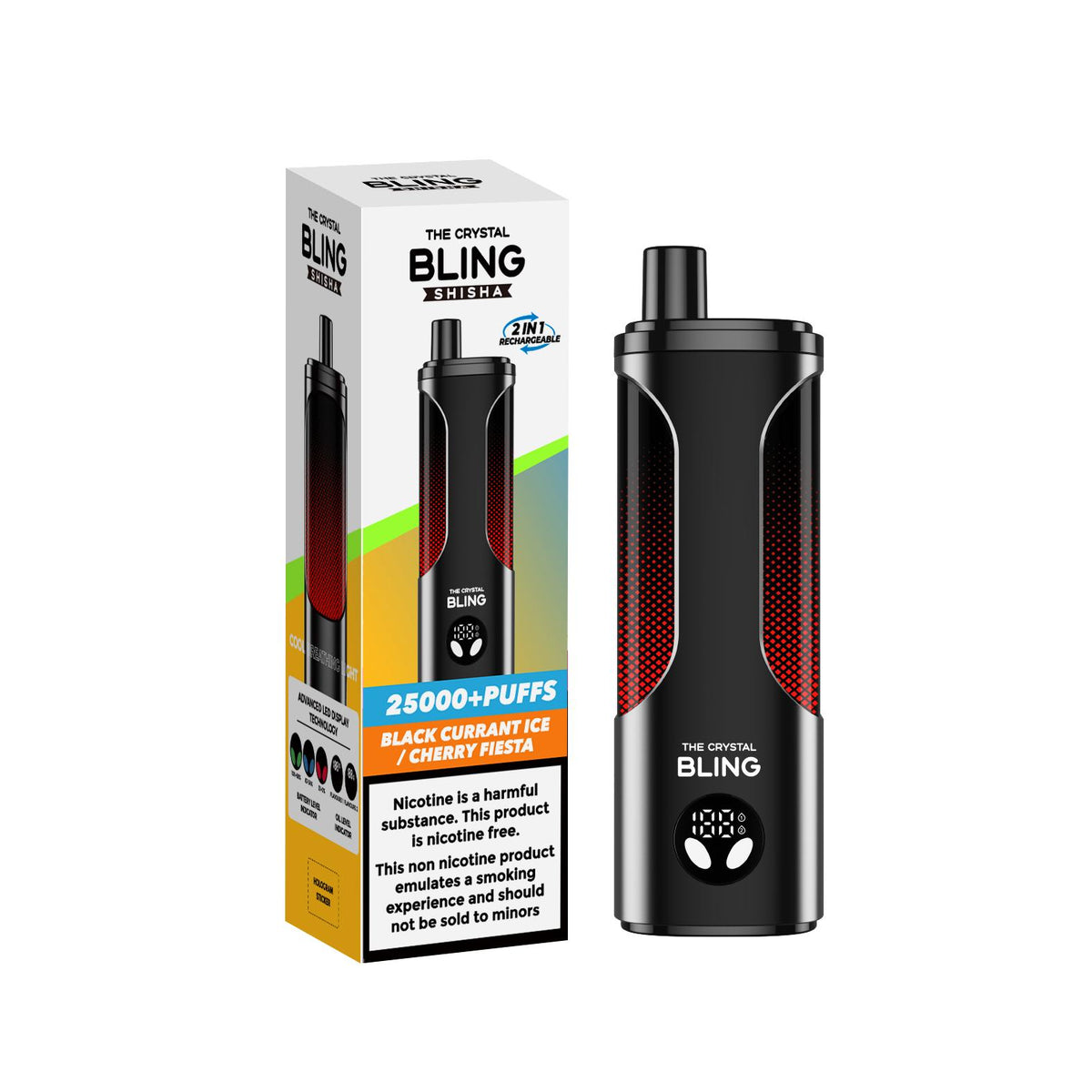 The Crystal Bling Shisha 25000 Prefilled Pod Vape Box of 5 Blackcurrant Ice/Cherry Fiesta