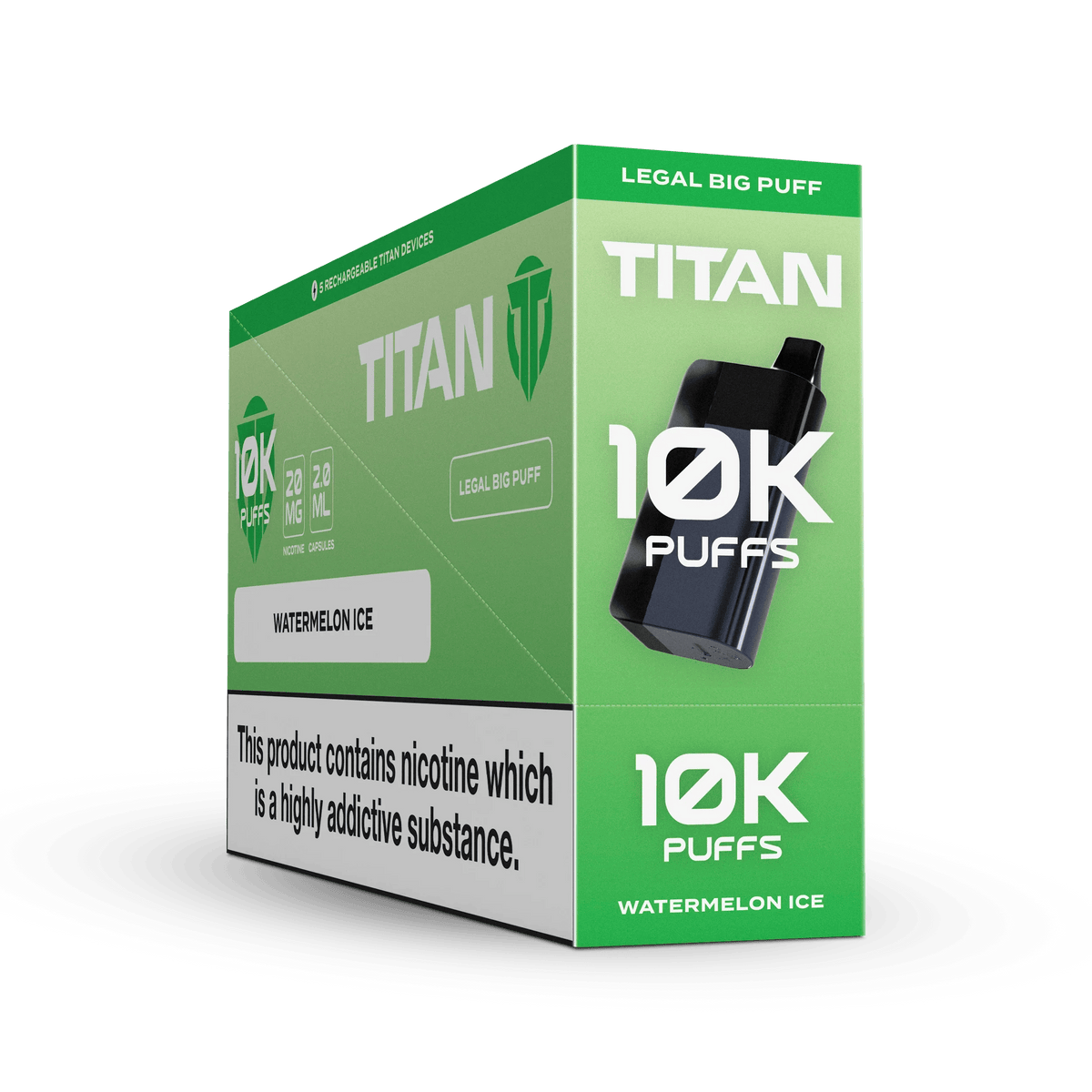 Titan 10K Puffs Disposable Vape Pod Kit Box of 5 Watermelon Ice