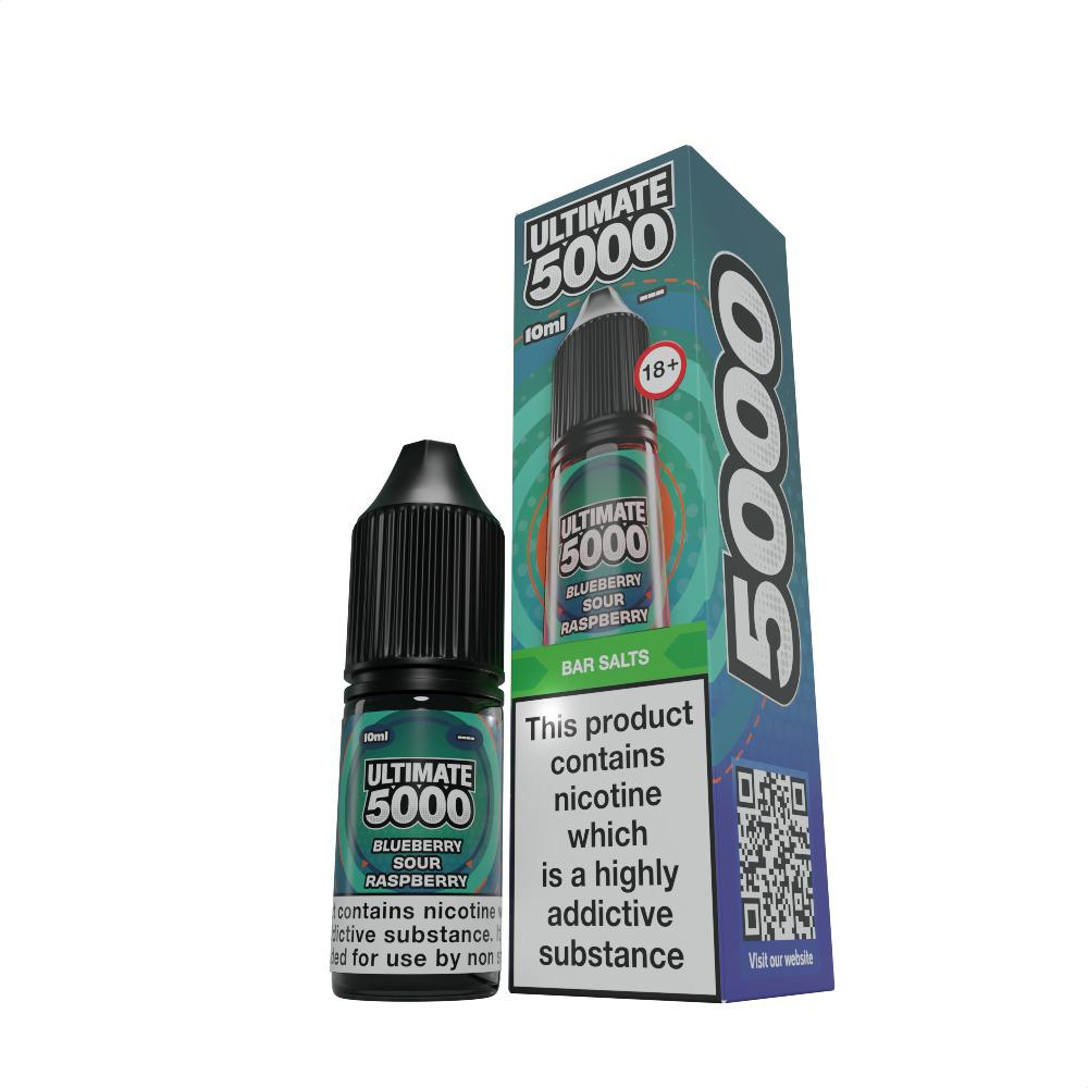 Ultimate 5000 Nic Salt 10ml E - Liquid Box of 10 Blueberry Sour Raspberry