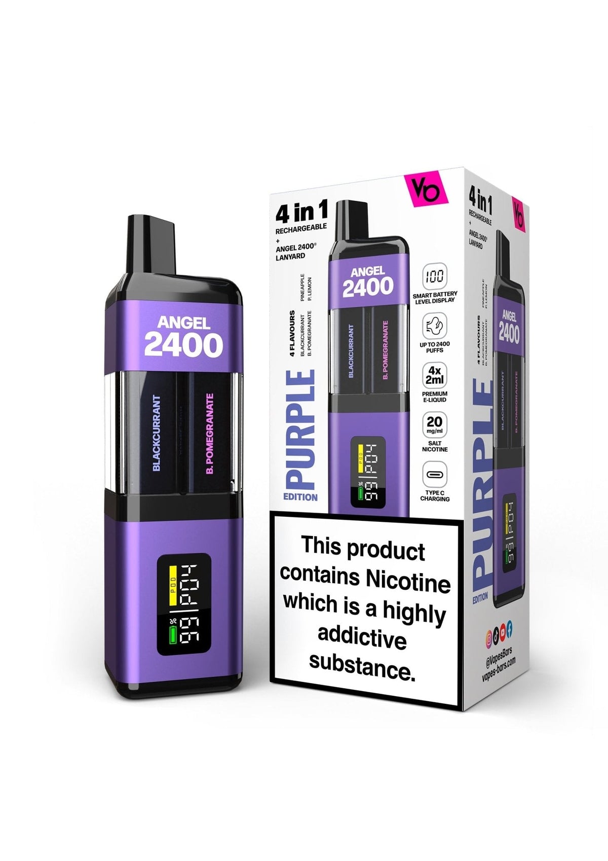 Vapes Bars Angel 2400 Puffs Disposble Vape (Pack of 5) Purple Edition (Multi Flavour)
