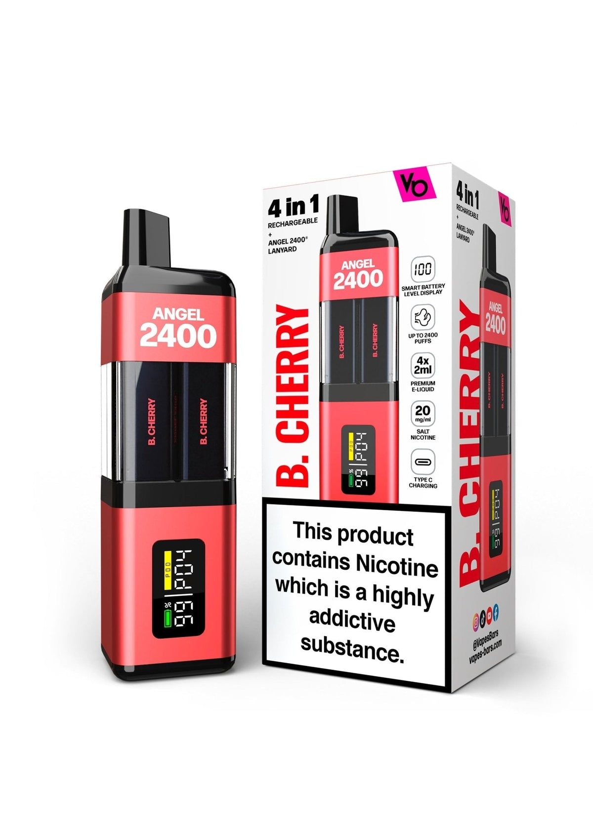 Vapes Bars Angel 2400 Puffs Disposble Vape (Pack of 5) Blueberry Cherry