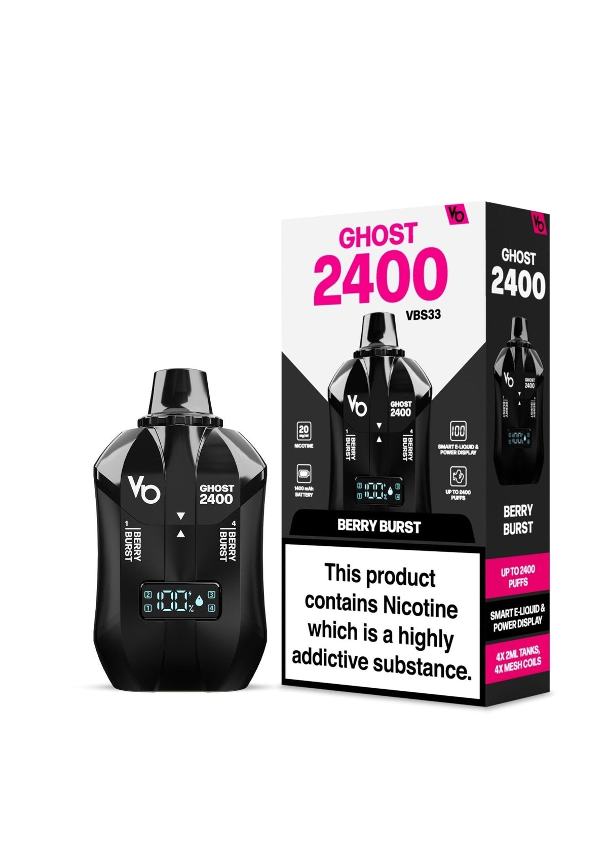 Vapes Bars Ghost 2400 Puffs Disposble Vape (Pack of 5) Berry Burst