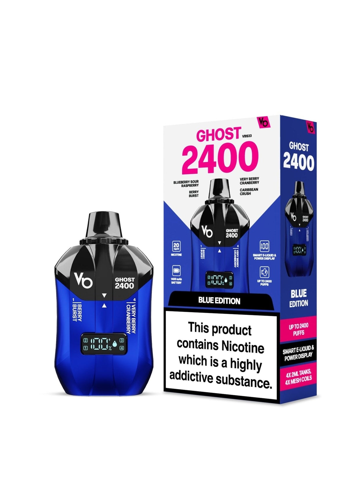 Vapes Bars Ghost 2400 Puffs Disposble Vape (Pack of 5) Blue Edition (Multi Flavours)