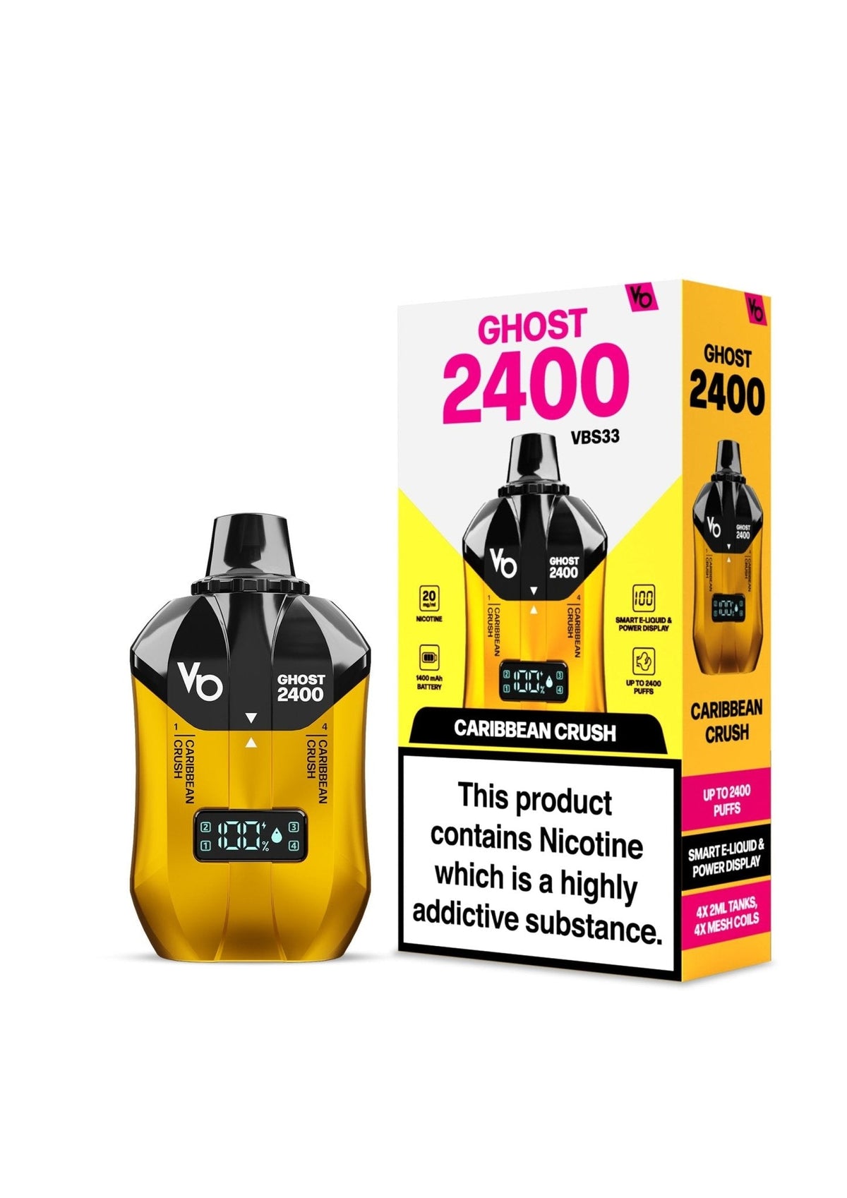 Vapes Bars Ghost 2400 Puffs Disposble Vape (Pack of 5) Caribbean Crush