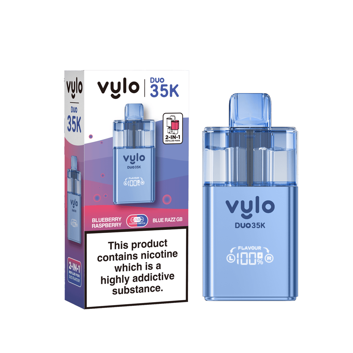 Vylo Duo 35k Prefilled Pod Kit Box of 5 Blueberry Rasoberry/Blue Razz GB