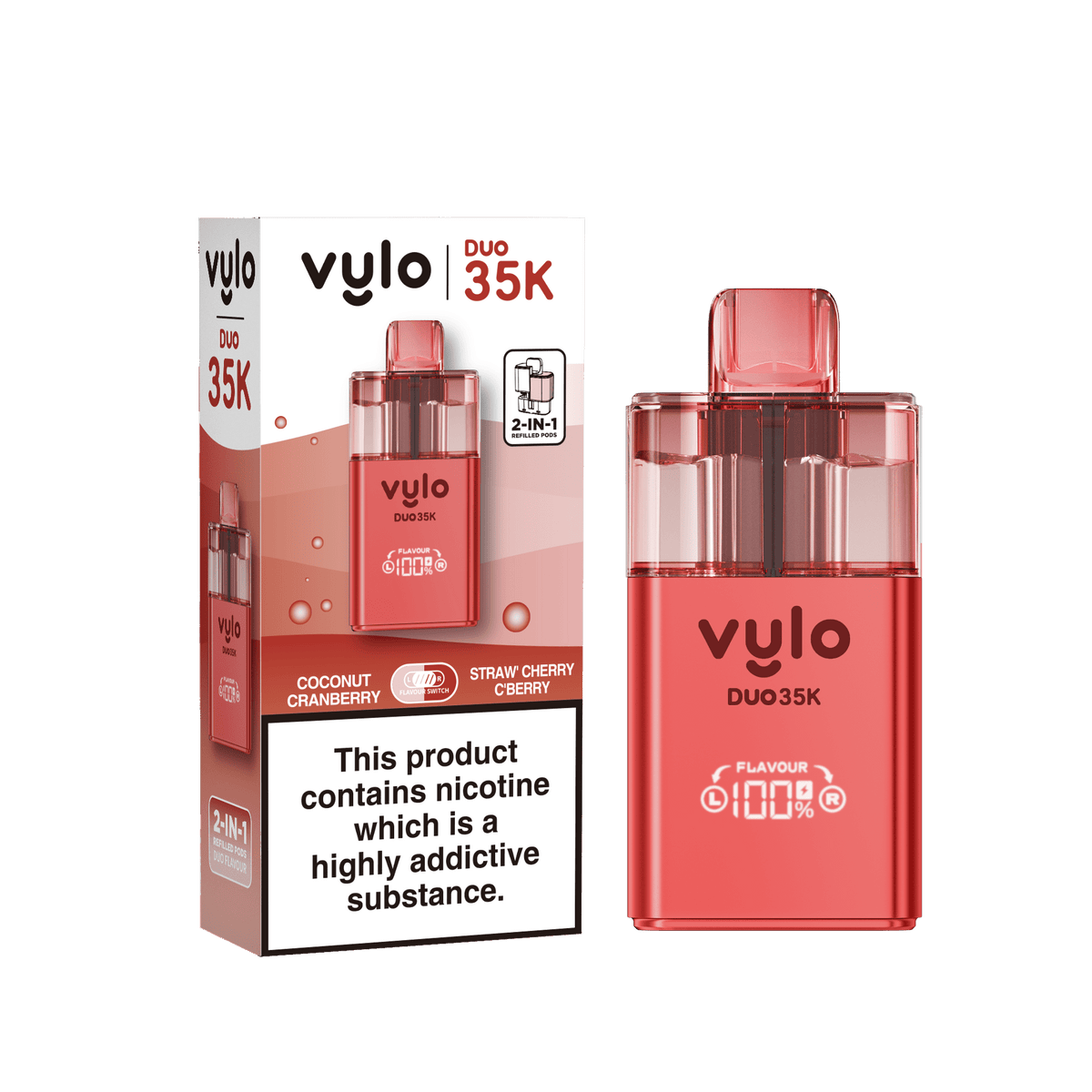 Vylo Duo 35k Prefilled Pod Kit Box of 5 Coconut Cranberry/Straw' Cherry C'Berry
