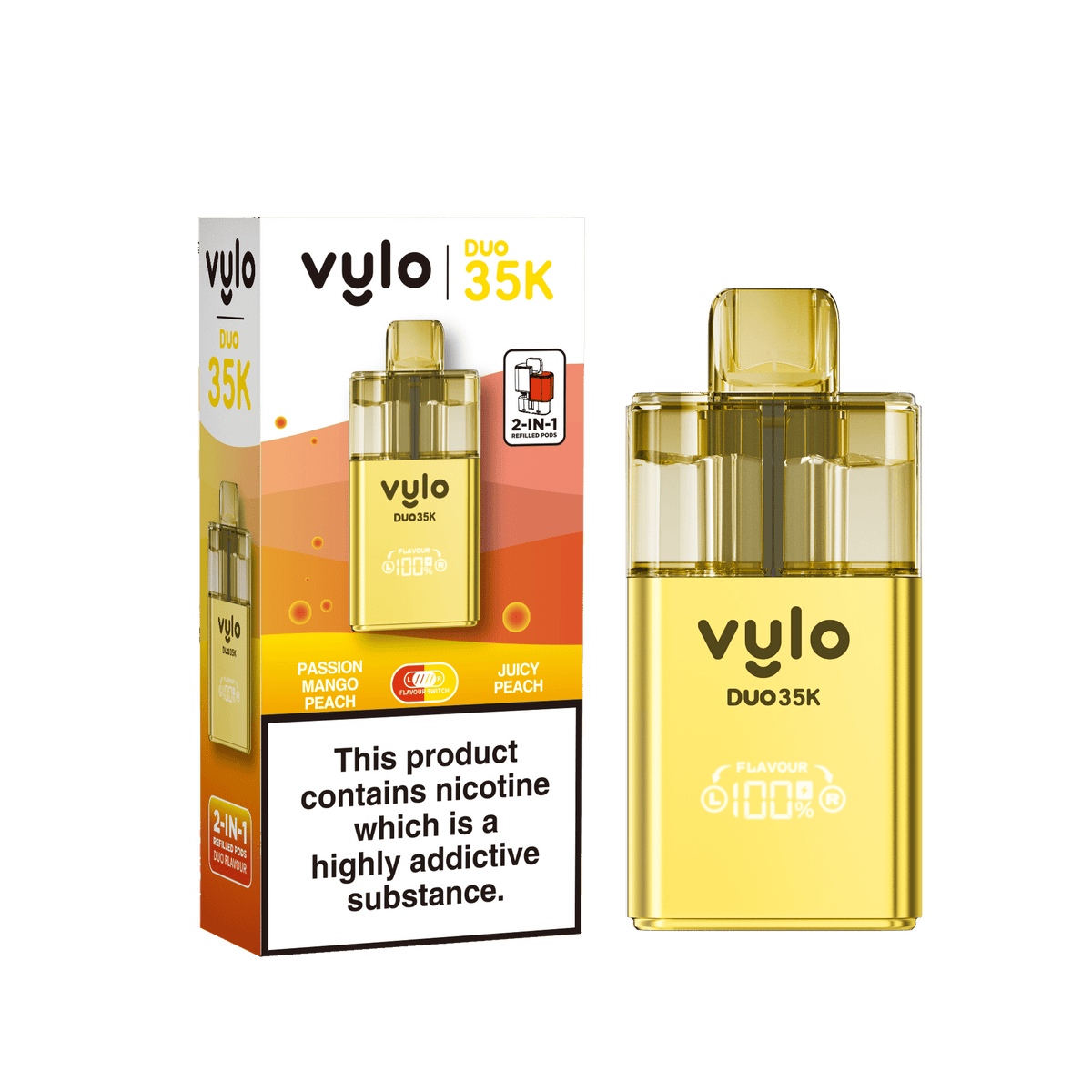 Vylo Duo 35k Prefilled Pod Kit Box of 5 Passion Mango Peach/Juicy Peach