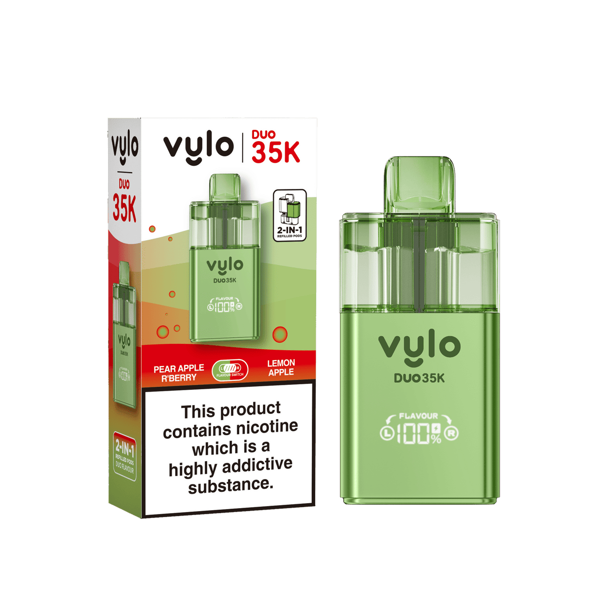 Vylo Duo 35k Prefilled Pod Kit Box of 5 Pear Apple R'Berries/Lemon Apple