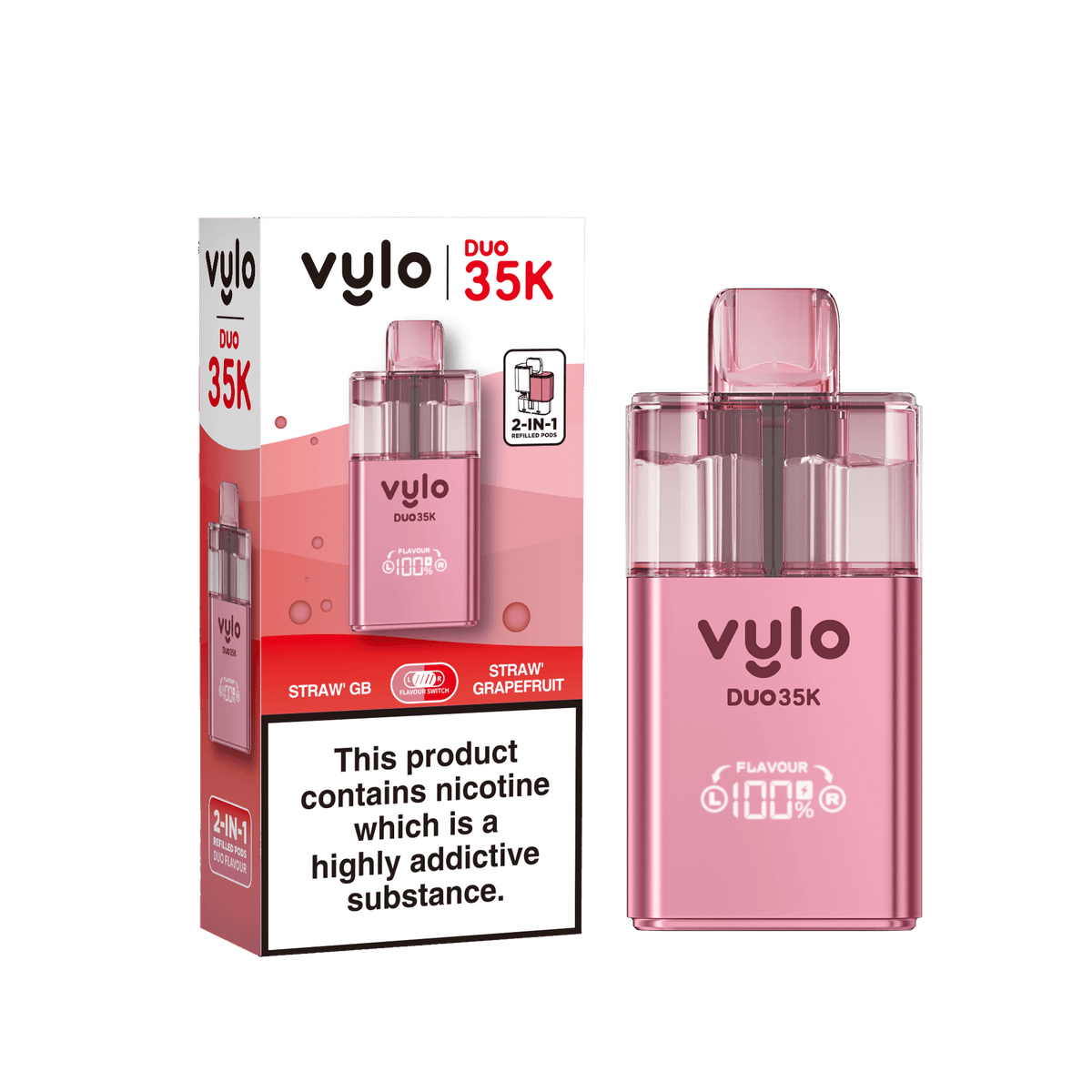 Vylo Duo 35k Prefilled Pod Kit Box of 5 Straw'GB/Straw' Grapefruit