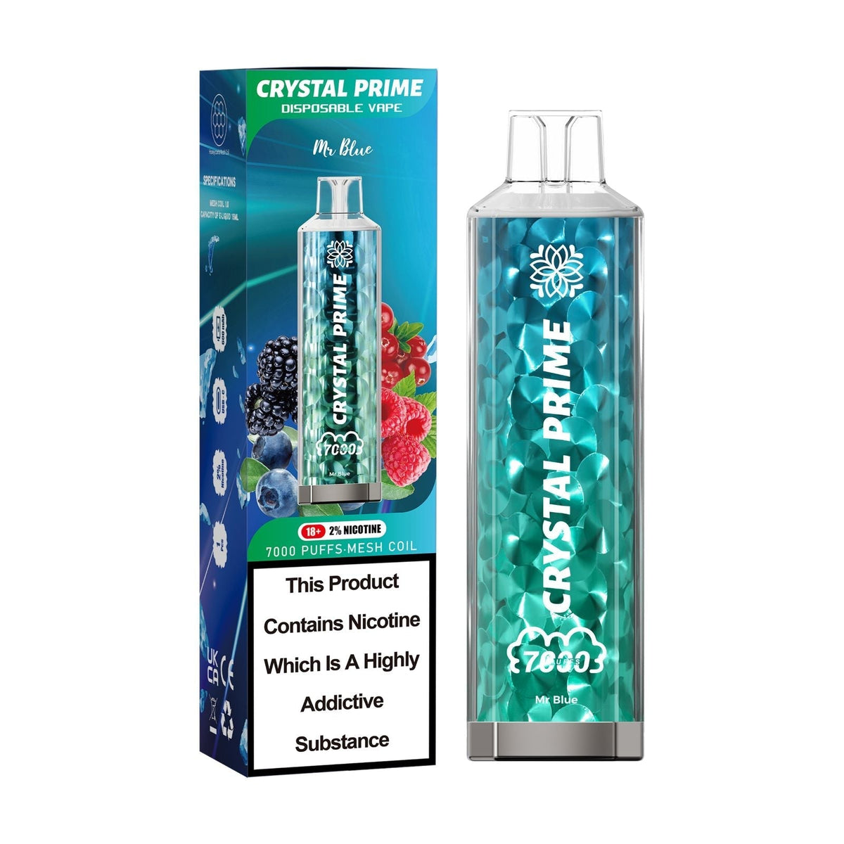 3D Crystal Prime 7000 Prefilled Pod Vape - Box of 10 Mr Blue