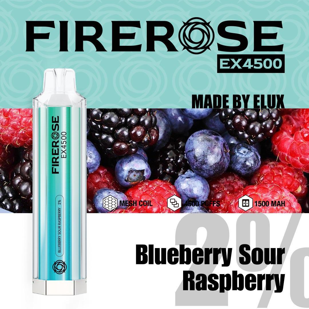 Firerose 4500 Puffs Disposable Vape Pod - Box of 10 Blueberry Sour Raspberry