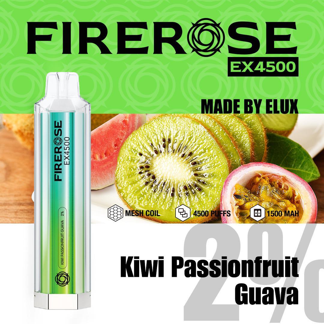 Firerose 4500 Puffs Disposable Vape Pod - Box of 10 Kiwi Passionfruit Guava