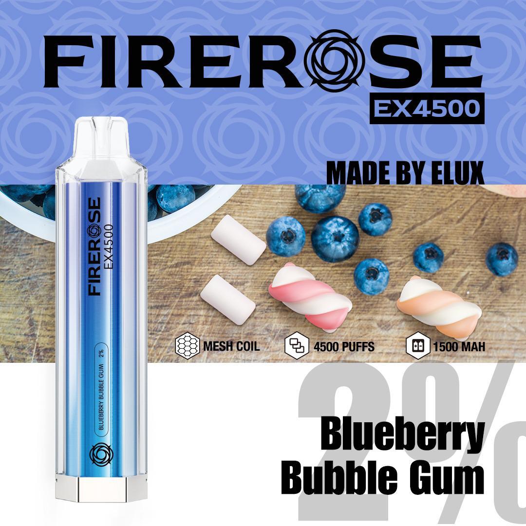 Firerose 4500 Puffs Disposable Vape Pod - Box of 10 Blueberry Bubble Gum