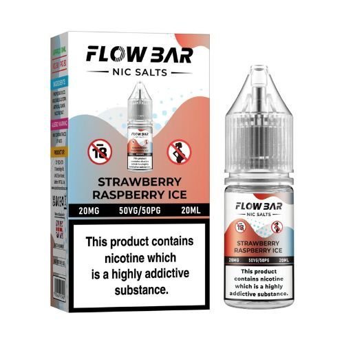 Flow Bar 20ml Nic Salts E - Liquid Pack of 10 Strawberry Raspberry Ice